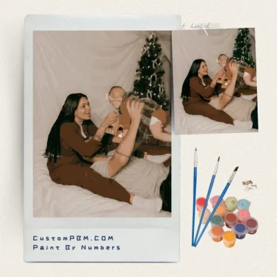 Personalized Paint by Numbers Family Portrait - Before and After Custom Art Result.