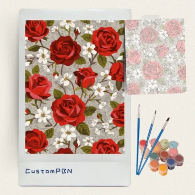 CustomPBN red rose kit with 24 acrylic paint pots and brushes
