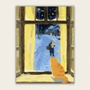 Orange cat looking out window at snowy night paint by numbers