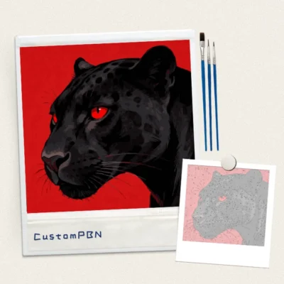 Black Panther DIY paint by numbers kit including 3 brushes and numbered canvas guide by CustomPBN
