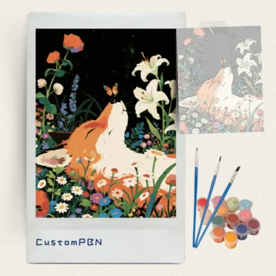 Paint by numbers kit with acrylic paints and brushes