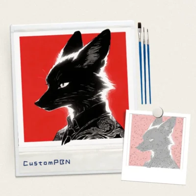 Custom PBN fox painting kit with brushes and guide