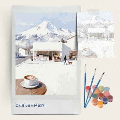 DIY paint by numbers kit with brushes and acrylic paints