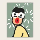 Finished DIY paint by numbers artwork featuring a quirky cartoon character with a shocked expression and wide eyes on a green background.