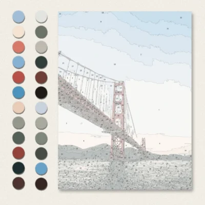 Digital color palette and numbered pattern for Golden Gate Bridge iPad art.