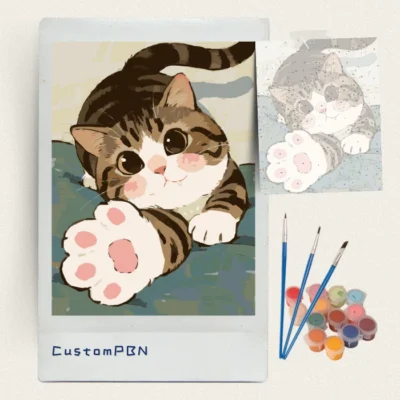 Complete cat paint by numbers kit with 24 acrylic paints and brushes.