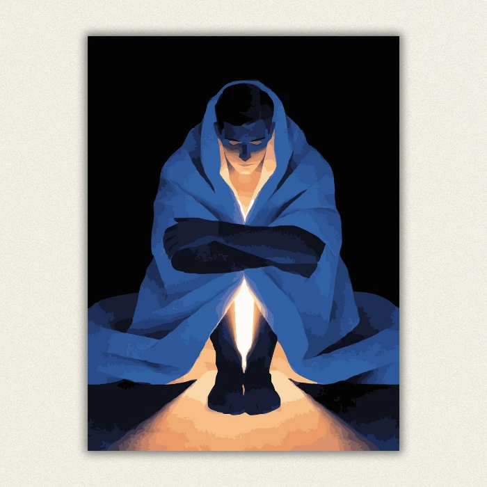 Abstract man wrapped in blue blanket paint by numbers