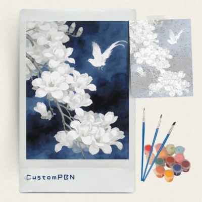 DIY floral paint by numbers kit with 24 acrylic colors