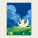 Cute character sitting on moon catching stars paint by numbers