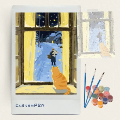 DIY winter cat paint by numbers kit with 24 paints