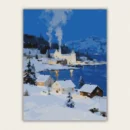 Snowy winter village landscape paint by numbers kit