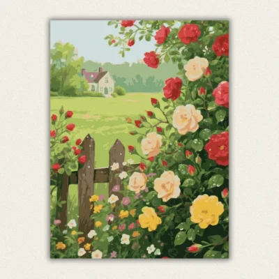 Impressionist cottage garden with blooming roses paint by numbers kit