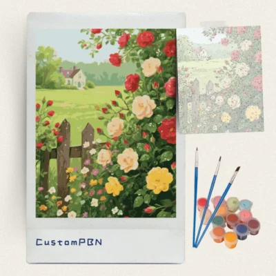 Complete custom paint by numbers kit with numbered canvas and acrylic paints