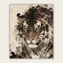 Finished paint by numbers painting of a fierce Bengal Tiger portrait with 24 colors.