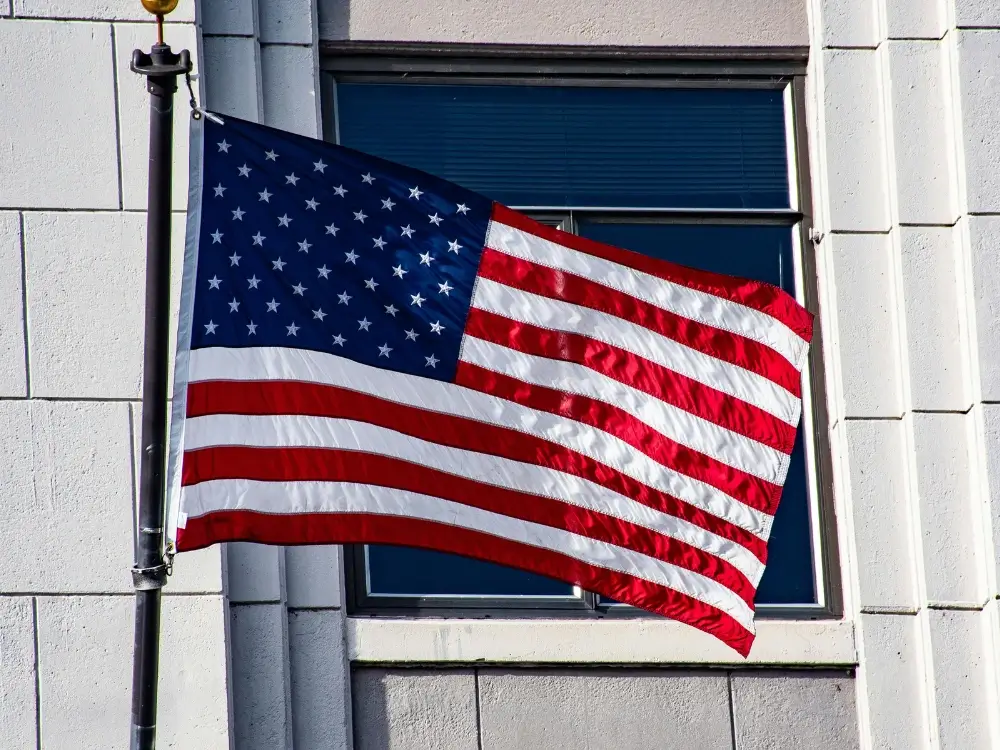 Example of a waving American flag photo converted into a custom paint by numbers template.