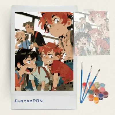 Anime paint by numbers kit with numbered canvas, 24 acrylic paints, and brushes