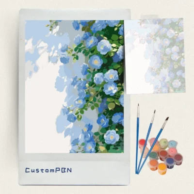 Blue rose paint by numbers kit with 24 acrylic colors and brushes
