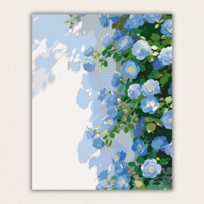 Finished blue roses floral paint by numbers canvas art for adults