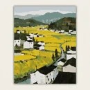 Finished countryside village with yellow fields paint by numbers canvas