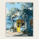 Finished cozy lakeside cafe paint by numbers canvas art