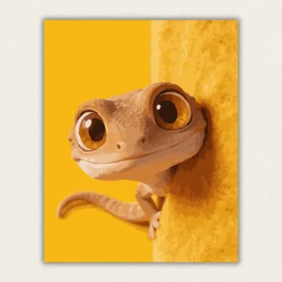 Finished cute gecko on yellow background paint by numbers canvas