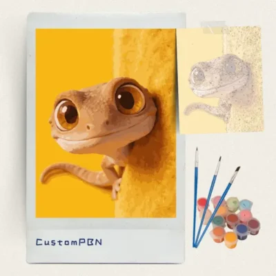 Cute gecko paint by numbers kit with numbered canvas, 24 acrylic paints, and brushes
