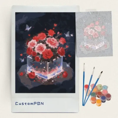 Dark floral enchanted roses DIY paint by numbers kit with acrylic paints