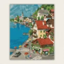 Finished European lakeside village paint by numbers canvas art