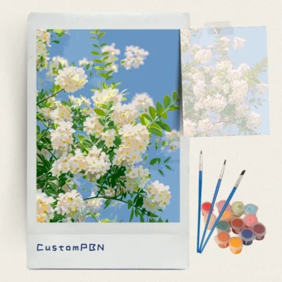 Botanical paint by numbers kit with 24 acrylic colors and brushes