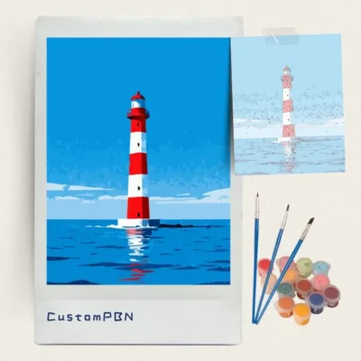 Lighthouse DIY paint by numbers kit with acrylic paints and brushes