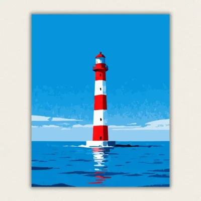 Finished coastal lighthouse paint by numbers canvas art