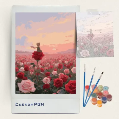 Adult paint by numbers kit with numbered canvas, 24 acrylic paints, and brushes