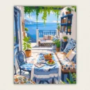 Finished Mediterranean ocean balcony paint by numbers canvas art