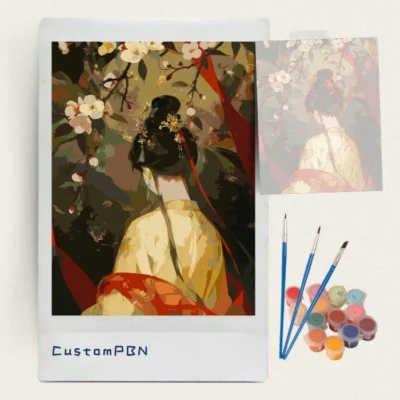Complete relaxing painting craft kit including a numbered canvas, 24 vibrant acrylic color pots, and three brushes