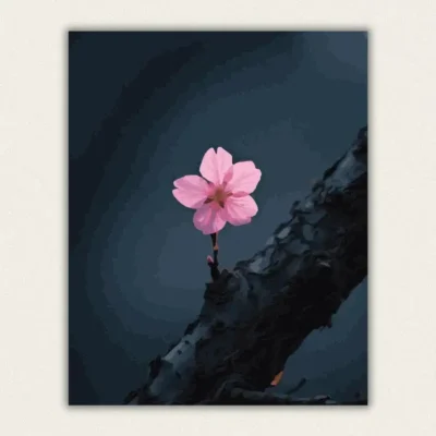 Finished minimalist pink cherry blossom on dark branch paint by numbers canvas