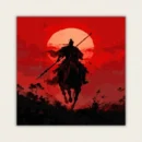 Finished samurai warrior on horseback red sunset paint by numbers canvas