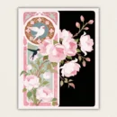 Finished Art Nouveau floral and birds paint by numbers on canvas