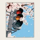 Finished cherry blossom and traffic light paint by numbers for adults