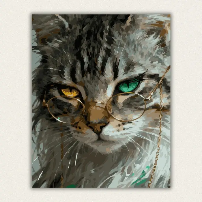Cool cat with glasses paint by numbers for adults finished artwork.