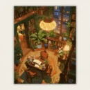 Cozy night library and study room paint by numbers for adults finished artwork.