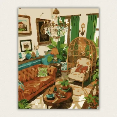 Finished cozy vintage living room paint by numbers for adults