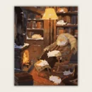 Cozy winter sleeping man with cats paint by numbers for adults finished canvas.