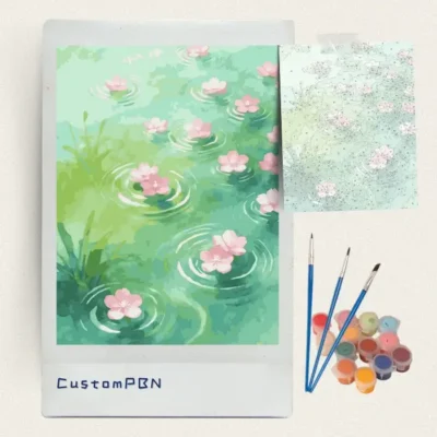 CustomPBN paint by numbers kit including canvas, 3 detail brushes, and 24 acrylic paint colors