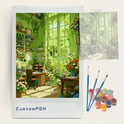 Complete diy paint by numbers kit including numbered canvas, 3 brushes, and 24 acrylic paints for the botanical room.