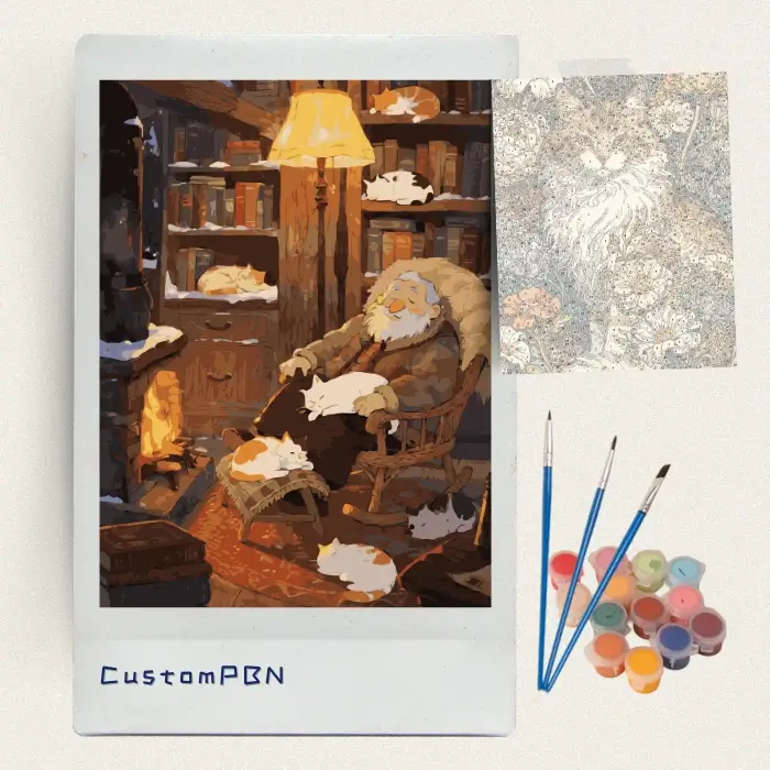 Complete diy paint by numbers kit including numbered canvas, 3 brushes, and 24 acrylic paints.