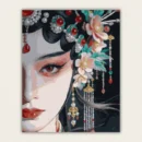Finished 16x20 paint by numbers canvas of a traditional Asian beauty in Peking Opera makeup