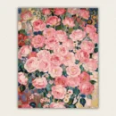 Finished 16x20 pink roses paint by numbers canvas showing a vibrant, modern impressionist bouquet of blooming flowers.