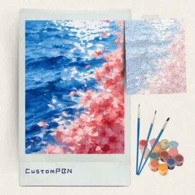 Serene nature paint by numbers kit with canvas, 24 acrylic paints, and brushes