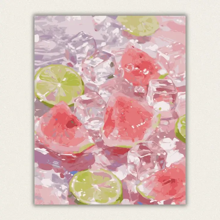 Summer watermelon and lime with ice paint by numbers for adults finished artwork.