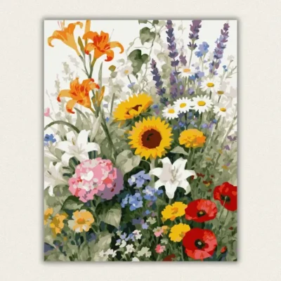 Finished summer wildflower bouquet paint by numbers for adults